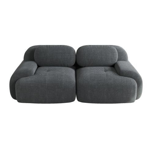 Canapé En Velours Côtelé Gris,  Canapé Modulaire Avec Accoudoirs Incurvés Et Dessous Antidérapant