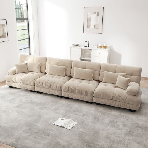 Canapé En Chenille Marron Clair, Canapé 4 Places Modulaire Avec Assise Profonde