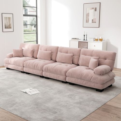Canapé En Chenille Rose, Canapé 4 Places Modulaire Avec Assise Profonde