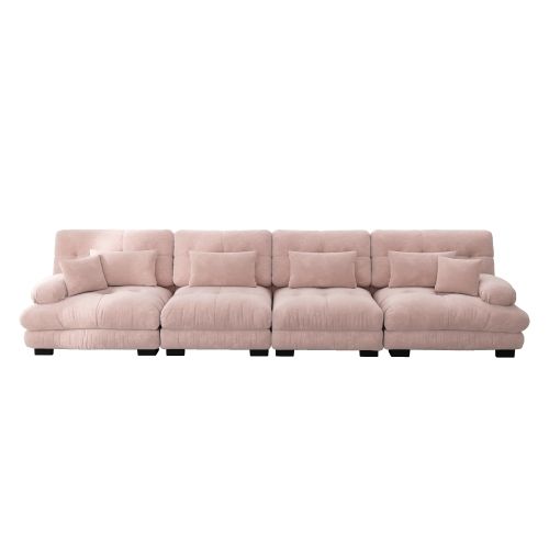 Canapé En Chenille Rose, Canapé 4 Places Modulaire Avec Assise Profonde