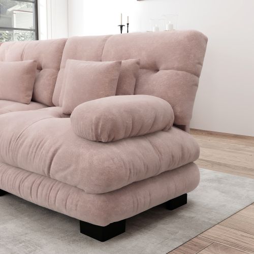 Canapé En Chenille Rose, Canapé 4 Places Modulaire Avec Assise Profonde