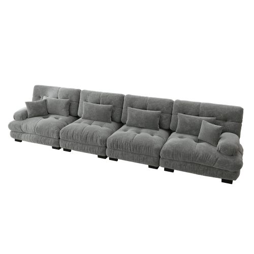 Canapé En Chenille Gris, Canapé 4 Places Modulaire Avec Assise Profonde