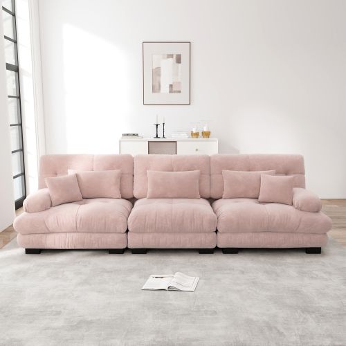 Canapé Modulaire 3 Places Avec Assise Profonde, En Chenille Rose, Pour Salon, Appartement