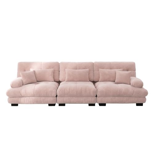 Canapé Modulaire 3 Places Avec Assise Profonde, En Chenille Rose, Pour Salon, Appartement