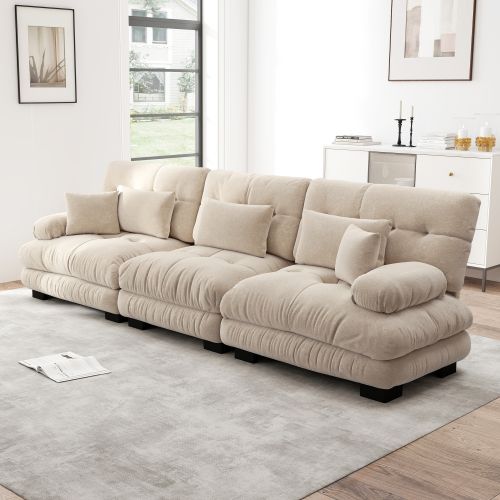 Canapé Modulaire 3 Places Avec Assise Profonde, En Chenille Marron Clair, Pour Salon, Appartement