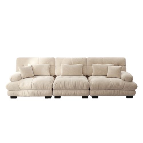 Canapé Modulaire 3 Places Avec Assise Profonde, En Chenille Marron Clair, Pour Salon, Appartement