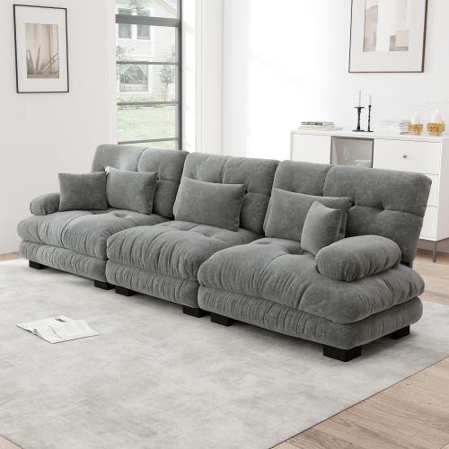 Canapé Modulaire 3 Places Avec Assise Profonde, En Chenille Gris, Pour Salon, Appartement
