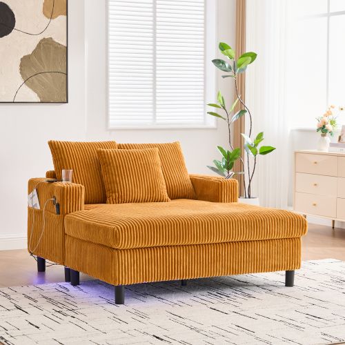 Méridienne Canapé Inclinable Jaune Avec Porte-gobelets Latéraux, Ports USB Et Éclairage LED