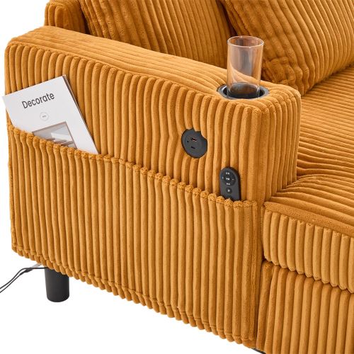 Méridienne Canapé Inclinable Jaune Avec Porte-gobelets Latéraux, Ports USB Et Éclairage LED