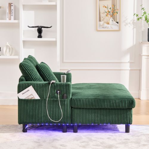 Méridienne Canapé Inclinable Vert Avec Porte-gobelets Latéraux, Ports USB Et Éclairage LED