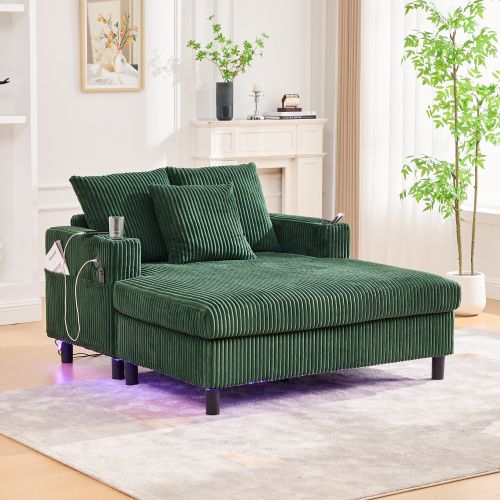 Méridienne Canapé Inclinable Vert Avec Porte-gobelets Latéraux, Ports USB Et Éclairage LED