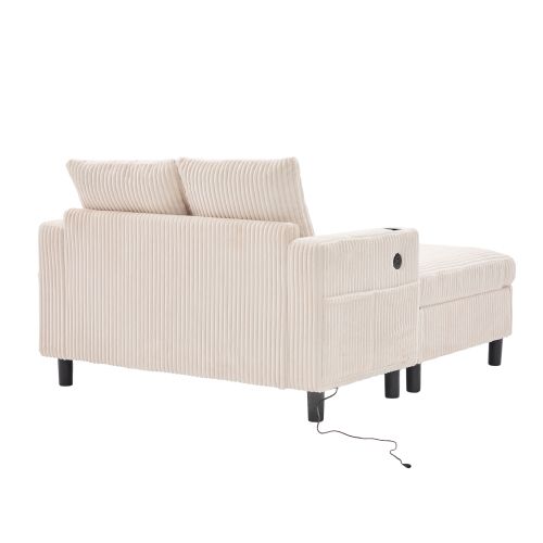 Méridienne Canapé Inclinable Beige Avec Porte-gobelets Latéraux, Ports USB Et Éclairage LED