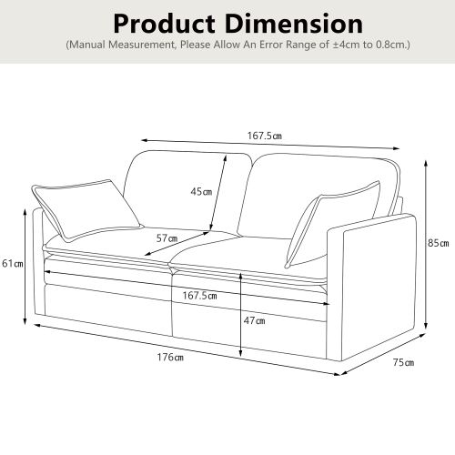 Canapé 2 Places , Canapé Droit Gris, Pour Salon, Chambre