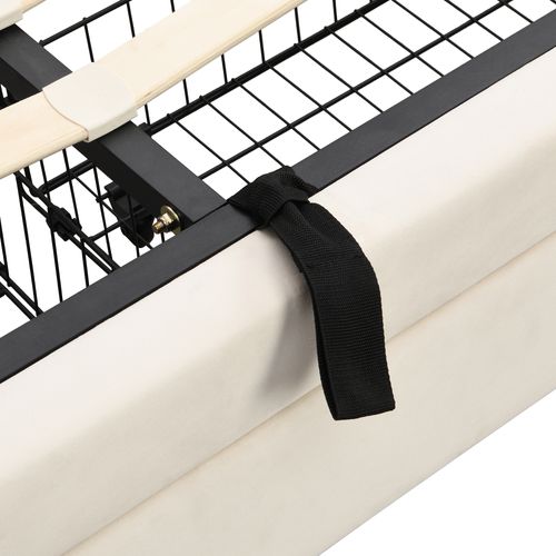 Lit Coffre 160x200cm, Lit Double, Tiroir Intégré Et Rangement, Tête De Lit, En Velours, Beige