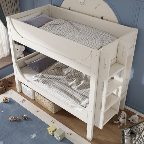 Lit Superposé, Lit 90x200cm, Lit Enfant, Sommier, Design Simple, Bois+mdf, Blanc