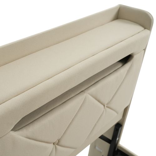 Lit Coffre 140x200cm, Lit Double, Poches, Ports De Recharge, LED, Porte Abattante, Lin, Beige