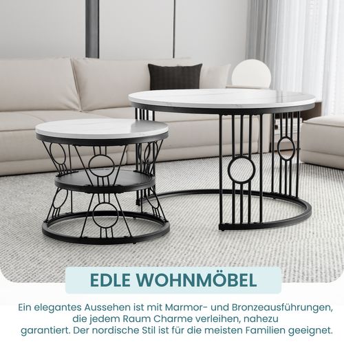 Table Basse Gigogne 2 Pièces - Tables Rondes Empilables Pour Salon Et Balcon, Mdf Et Métal - Noir