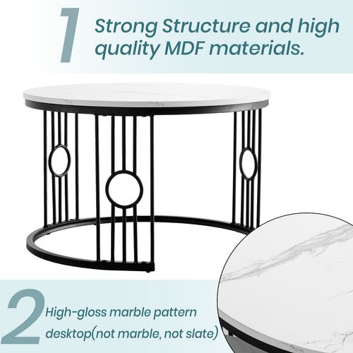 Table Basse Gigogne 2 Pièces - Tables Rondes Empilables Pour Salon Et Balcon, Mdf Et Métal - Noir