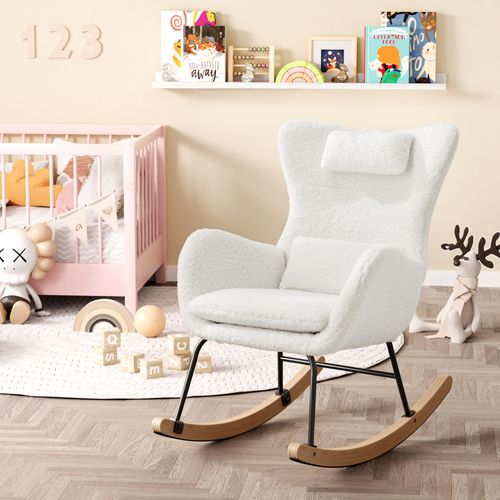 Fauteuil à Bascule Avec Accoudoirs - Chaise Berçante Design Avec Appui-tête - Blanc