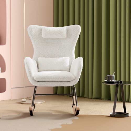 Fauteuil à Bascule Avec Accoudoirs - Chaise Berçante Design Avec Appui-tête - Blanc