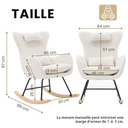 Fauteuil à Bascule Avec Accoudoirs - Chaise Berçante Design Avec Appui-tête - Blanc