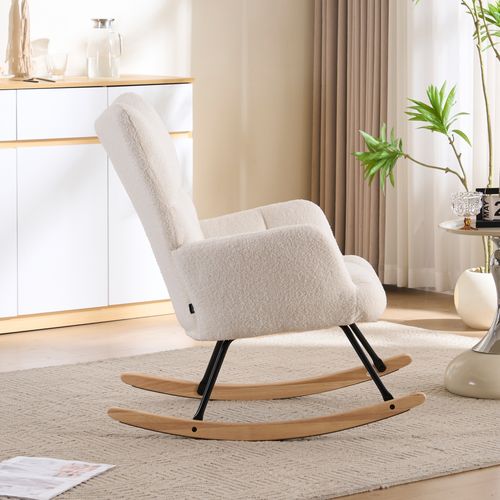 Rocking Chair Avec Siège Rembourré Et Dossier Haut - Blanc