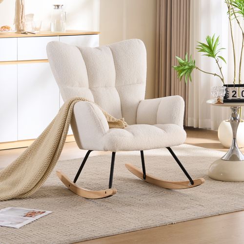 Rocking Chair Avec Siège Rembourré Et Dossier Haut - Blanc