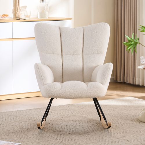 Rocking Chair Avec Siège Rembourré Et Dossier Haut - Blanc