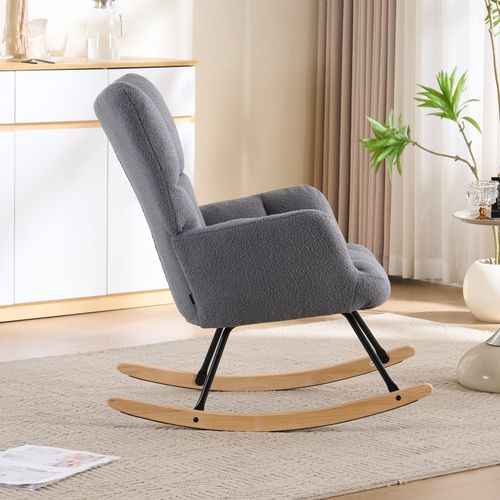 Rocking Chair Avec Siège Rembourré Et Patins Feutrés - Gris