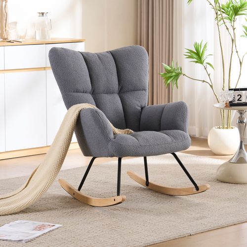 Rocking Chair Avec Siège Rembourré Et Patins Feutrés - Gris