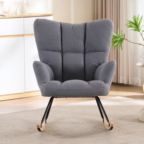 Rocking Chair Avec Siège Rembourré Et Patins Feutrés - Gris