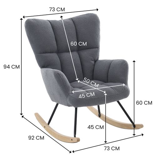 Rocking Chair Avec Siège Rembourré Et Patins Feutrés - Gris