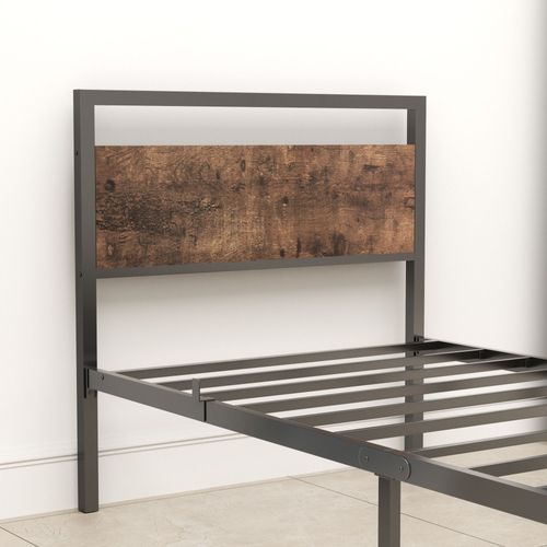 Lit Simple 90x200 Cm - Lit En Métal Noir Avec Bois Robuste Et Sommier à Lattes