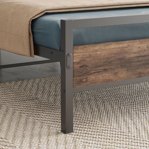 Lit Simple 90x200 Cm - Lit En Métal Noir Avec Bois Robuste Et Sommier à Lattes