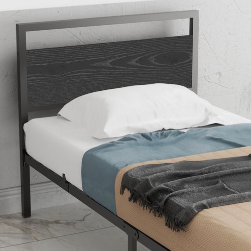 Lit Simple 90x200 Cm - Lit En Métal Noir Robuste Avec Sommier Pour Chambre
