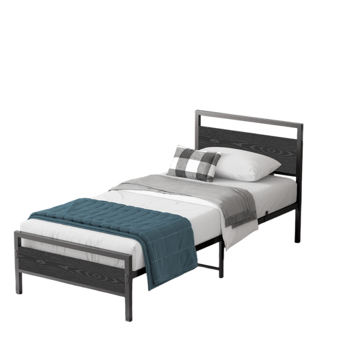 Lit Simple 90x200 Cm - Lit En Métal Noir Robuste Avec Sommier Pour Chambre