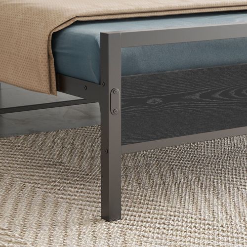 Lit Simple 90x200 Cm - Lit En Métal Noir Robuste Avec Sommier Pour Chambre