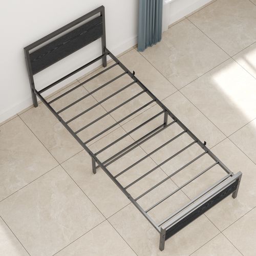 Lit Simple 90x200 Cm - Lit En Métal Noir Robuste Avec Sommier Pour Chambre