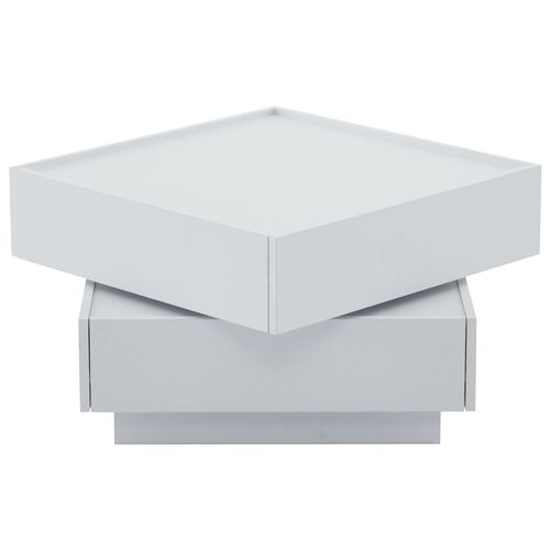 Table Basse Carrée, Plateau Pivotant 360°, Double Plateau, Rangement, 60×60×38 Cm, Blanc