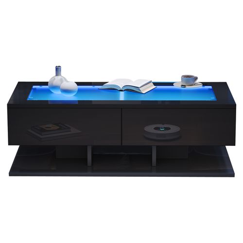 Table Basse Rectangulaire, Rangement Et LED Intégrée, Design Moderne, 100×50×35 Cm, Noir