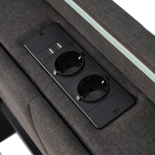 Lit Coffre 160x200 Cm - Lit Double - Ports USB Intégrés - Lin - Gris