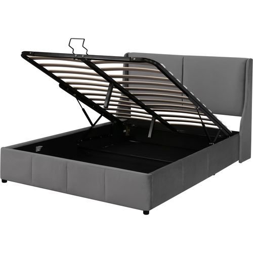 Lit Coffre 140x190 Cm - Lit Double Rembourré Avec Rangement Hydraulique - Velours - Gris