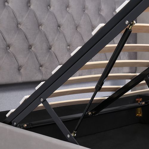 Lit Coffre140×190 Cm - Lit Double Capitonné Avec Rangement Sous Le Lit - Velours - Gris