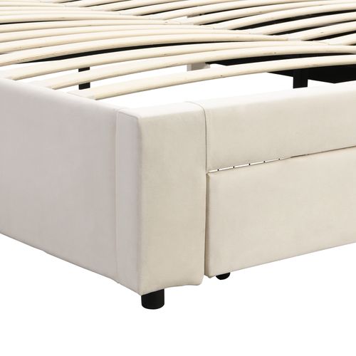 Lit Coffre 180×200 Cm - Lit Double Rembourré Avec Tête De Lit Capitonnée - Velours - Beige