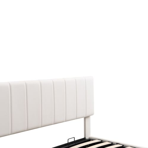 Lit Coffre 160x200 Cm - Lit Double Avec LED Et Rangement Intégré - Simili - Blanc