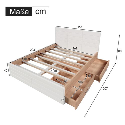 Lit Avec Rangement 160 X 200 Cm - Lit Double Avec Sommier à Lattes - Bois Mdf - Blanc Chêne