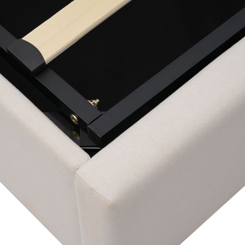 Lit Coffre 140x200 Cm - Lit Double Avec Sommier Et Port USB-c - Coton Et Bois - Beige