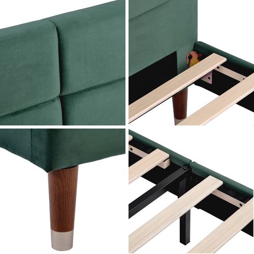 Lit Double 140x200 Cm - Lit Avec Tête De Lit Capitonné - Velours - Vert