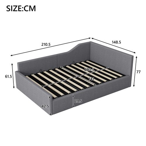 Lit 140x200 Cm - Lit Coffre Avec 12 Lattes - Mdf Et Lin - Gris