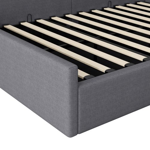 Lit 140x200 Cm - Lit Coffre Avec 12 Lattes - Mdf Et Lin - Gris